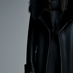 Women Fur Trim Warm Lined Hooded Eco Leather Trench Coat