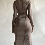 Long Sleeves Plus Size Solid Color Split-Joint Hooded Maxi Dresses