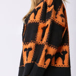 Halloween Ghost Plaid Crew Neck Sweater