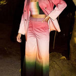Sunset Dinner Gradient Print Button Lapel Blazer and Pocketed Wide Leg Pants Set