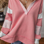 Light French Beige Striped Patchwork Collar Sweatshirt