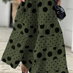 High Waisted Loose Contrast Color Elasticity Pockets Polka-Dot Split-Joint Pants Trousers