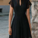 Chiffon Mandarin-Collar Flutter Sleeve A-Line Dress