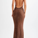 Midnight Fantasy Sequin Mesh Shoulder Strap Open Back Stretch Maxi Dress