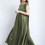 Simple Loose Sleeveless Solid Color Round-Neck Maxi Dresses