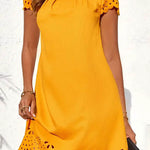 Loose Short Sleeves Hollow Pleated Solid Color Split-Joint Round-Neck Mini Dresses