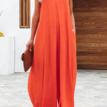 Solid Color Side Pocket Casual Wide-leg Suspender Jumpsuit