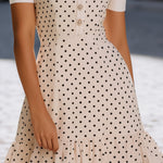 Polka Dot Collared Button-Front Ruffle Hem Dress