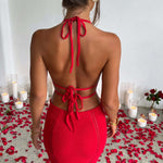 Pure desire halter neck wrap chest hollow stitching lace-up dress