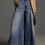 Wide Leg Buttoned Pockets Solid Color Split-Joint Zipper Jean Pants Bottoms Trousers