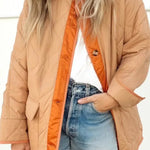 Women's Loose Cotton Jacket Color Block Pocket Casual Jacket