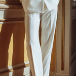 White Structured Double-Breasted Blazer & Straight-Leg Trousers Suit