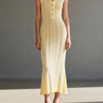 Women's Minimalist Knitted Shirt-collar Sleeveless Maxi Dress