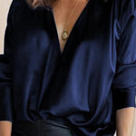 Solid Color V-Neck Long Sleeves Blouse Shirt Top