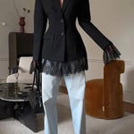 Solid Color Lace Panel Long Sleeve Button Elegant Blazer