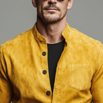 Men's Classic Casual Faux Suede Stand-collar Long-sleeved Shirt