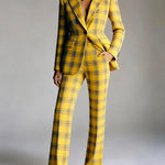 Column Loose Contrast Color Plaid Split-Joint Blazer Pants
