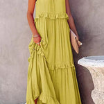 Vittoria Shirred Ruffle Tiered Maxi Halter Dress