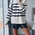 Striped Long Sleeve Crew Neck Pullover Knitted Women's Sweater