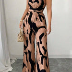 Abstract Print Halter Neck Wide-Leg Jumpsuit