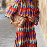 A-Line Long Sleeves Contrast Color Elasticity Pleated Stand Collar Midi Dresses