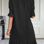 A-Line Flared Sleeves Elasticity Jacquard Pleated Solid Color Split-Joint V-Neck Mini Dresses