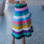 A-Line Loose Belted Contrast Color Split-Joint Striped Skirts Bottoms