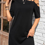 Loose Short Sleeves Asymmetric Solid Color One-shoulder Mini Dresses