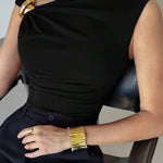 Metal Buckle Asymmetrical Ruched Sleeveless Top