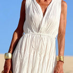 Pleated V-Neck Sleeveless Tie Dress