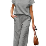 Women's Casual Textured Tops and Wide Leg Pants Lounge Sets