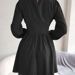 A-Line Elasticated Waist Hollow Solid Color Zipper Half Turtleneck Mini Dresses