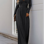 A-Line High Waisted Pleated Solid Color Split-Side V-Neck Maxi Dresses