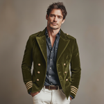 Men's Classic Retro Lapel Double-breasted Epaulette Faux Velvet Jacket