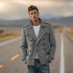 Men's Classic Retro Lapel Houndstooth Wool Double-breasted Jacket