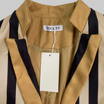 Long Sleeves Loose Buttoned Split-Joint Striped Stand Collar Woolen Coat