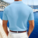 Men's Casual Solid Color Soft Knit Lapel Slim Short Sleeve Polo Shirt Sweater