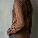 Vintage Brown Washed Contrast Stitching Utility Zip Shirt Jacket