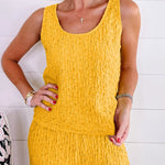 Yellow Crinkled U Neck Tank and Wide Leg Pants Set