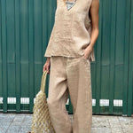 Women's Tank And Casual Pants Linen Cotton Suit