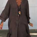 Women's Casual Cotton And Linen Shirtdress