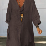 Women's Casual Cotton And Linen Shirtdress