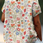 Women's  Pastoral Floral Art Print Casual Cotton And Linen Shirt