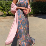 Women's Printed Satin Cardigan Dress Two-Piece Set