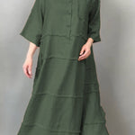 Women's Tassel Pocket Linen Shirt Dress