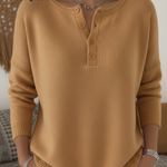 Women's Soft Solid Color Henley Collar Sweater Top