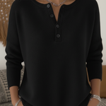 Women's Soft Solid Color Henley Collar Sweater Top