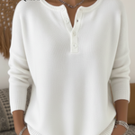 Women's Soft Solid Color Henley Collar Sweater Top