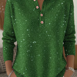 Women's Shiny Henley Neck Solid Color Sweater Top