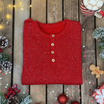 Women's Shiny Henley Neck Solid Color Sweater Top